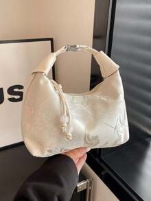 2025 New Chinese Style Pink Brocade Embroidered Dumpling Bag, Fashionable And Casual Crossbody Bag, Small And Exquisite Dumpling Bag, Suitable For Commuting And Dates. - Multicolor - View 2