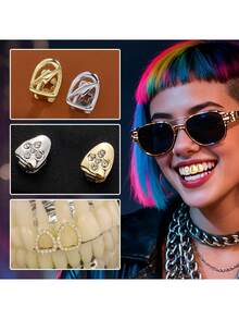 7pcs Tooth Grillz For Women Hip-Hop Punk Rhinestones Tooth Cap Gold Plated Grills For Your Teeth - Multicolor - View 6