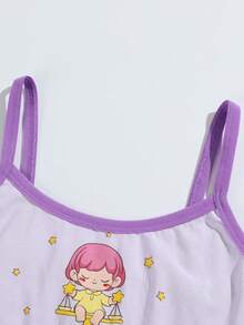 4pcs/Set Girls' Cotton Cartoon Libra Print Vest & Panty Set, Comfortable & Breathable Girls' Underwear Set - Multicolor - View 3