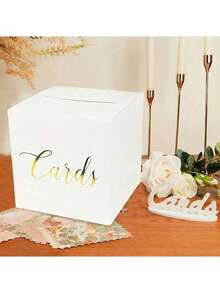 1pc Minimalist Gold Foil Wedding Gift Card Box, Voting Box, Valentine's Day Proposal Surprise Box, Birthday Card Message Box, Party Atmosphere Prop, With Card Holder (Includes 10 Greeting Cards), Suitable For Parties, Graduations, Weddings, Birthdays And Other Occasions. - Multicolor - View 6