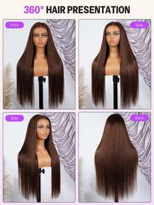 MEGALOOK 巧克力棕色丝滑直发升级版 13x6 三合一™ 无胶假发 - 100% 真人发，带抽绳，18-24 英寸，预拔毛自然发际线，透明蕾丝前假发，180% 密度，无需胶水，预剪耳到耳蕾丝，柔软质感