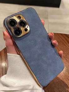 New Business Retro Stick PU Leather Material Compatible With Samsung S22/23/24/25, Compatible With IPhone 11/12/13/14/15/16/17 Pro/Pro Max, High-End Metal Lens Full Coverage Electroplated Phone Case - 藍色 - 查看 10