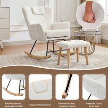 Ergonomic Rocking Chair With Included Footrest, Sturdy White Rubberwood Frame, Adjustable Tilt Up To 30°, High Backrest And Padded Structure, Comfortable Relaxation Seat - White - View 4