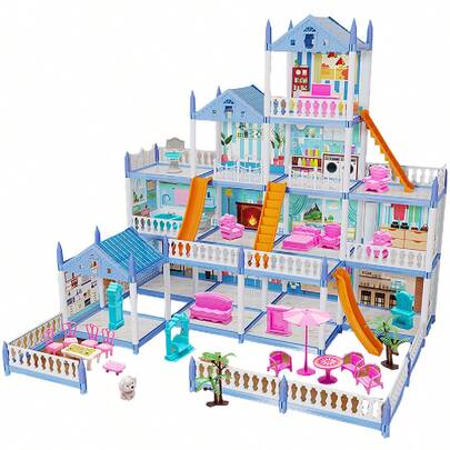 Juguete para jugar a las casitas para niños, casa de muñecas, villa, Castillo de princesa, conjunto de simulación para niña, montaje DIY