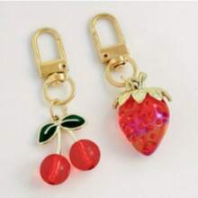Fresh Cherry Strawberry Keychain Pendant Girly High-End Feel Women's Bag Car Hanging Decoration - 粉紅色草莓 - 查看 2