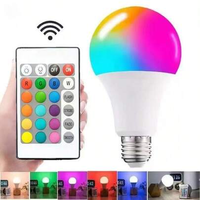 1PC, LED Color Changing Bulb With Remote Control, 7W/10W/15W/30W E27 22V, Lighting Mode And 16 Color Options, Adjustable RGB Bulb, Suitable For Birthday Party/KTV Decoration/Home/Bar/Wedding/Christmas Decoration/F Decoration