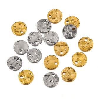 10pcs/Pack Stainless Steel Embossed Wavy Round Pendant, Vintage Style Charm Suitable For DIY Earrings, Bracelets, Necklaces