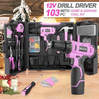 Tools 118-Piece 12V Cordless Drill & Electric Screwdriver Set - Lightweight DIY Power Drill Kit With LED Light, 180 In-Lbs Torque, Perfect For Home Repairs, Furniture Assembly & Gifts
