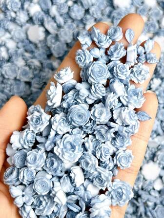 30Pcs Resin Blue Rose Soft Flower Nail Charms Peony Camellia Blue Butterfly-Shaped Leaves Nail Charms Nail Gems Nail Supplies Nails DIY