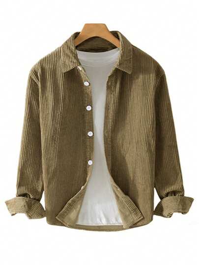 قميص كاجوال بأكمام طويلة من الكوردروي، جاكيت بطراز كلاسيكي للشباب، للربيع والخريف