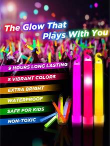8pcs Glow Sticks - Waterproof Glow Sticks Party Favors, Long Lasting 10 Hours Glow, Ideal For Halloween, Valentine's Day Parties, Birthdays, Weddings, Carnivals, Concerts, New Year Neon Parties