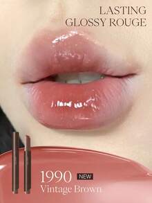 JOOCYEE LASTING GLOSSY ROUGE Solid Lip Gloss, Mirror Shine, Amber Brown Tone, Plump Lips, Lip Tint, Lip Gloss, Nude Color, Natural Look, Gift - 1990 復古棕色 - 查看 2