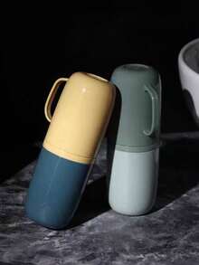 1 pieza Taza portátil y linda para cepillo de dientes, taza para pasta de dientes a prueba de polvo para viajes, caja de almacenamiento para cuidado dental, taza para enjuague - Multicolor - Ver 5