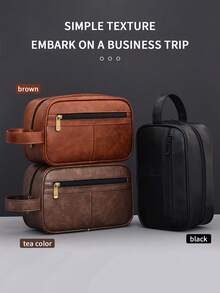 男士商务旅行便携手拿包，PU材质男士洗漱包，干湿分离，分区收纳，高品质大容量枕形包，复古收纳包，男士礼物，复古情人节礼物，情人节洗漱包 - 彩色 - 查看 2