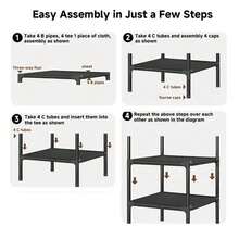 Metal Floor Coat Rack With Wheels, Featuring 2 Storage Shelves And 4 Hooks, Durable Clothing Rack, Suitable For Bedroom Corners, Hallways, Living Rooms, And Hotels - 黑色 - 查看 4