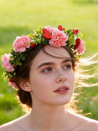 红色爱心情人节花环婚礼新娘花童光环孕妇照道具女孩花冠生日照发饰花环