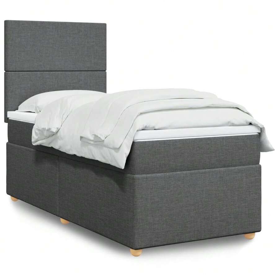 vidaXL Boxspringbett mit Matratze, dunkelgrau, 100x200 cm, Stoff - Grigio - Visualizzare 1