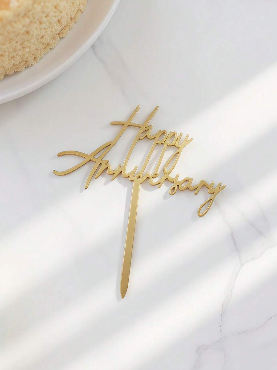 1个/3个/3个周年纪念快乐亚克力蛋糕装饰插牌,周年纪念蛋糕装饰,情人节蛋糕装饰,结婚周年纪念蛋糕装饰,家居厨房用品,烘焙装饰,烘焙用品,蛋糕装饰 - 金色 - 查看 1