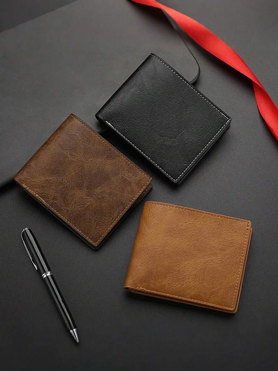 1pc Men's Short Wallet, Men's Wallet, Men's Card Holder, Horizontal Wallet, Men's Leather Wallet, Vintage Wallet, Fashion Vintage Multi-Function Zipper Wallet, Minimalist Style, Men's Gift - Multicolor - View 1