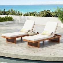 Outdoor Lounge Chair - Acacia Wood & PE Rattan Design With White Cushion - Gỗ keo + Gỗ keo + Yes-2 - Xem 2
