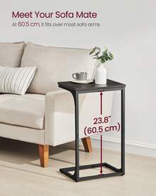 C-Shaped Side Table, Set Of 2, Bedside Table, Sofa Side Table, With Metal Frame, Industrial, For Living Room, Bedroom, Grey Oak And Ink Black - Grey - View 2