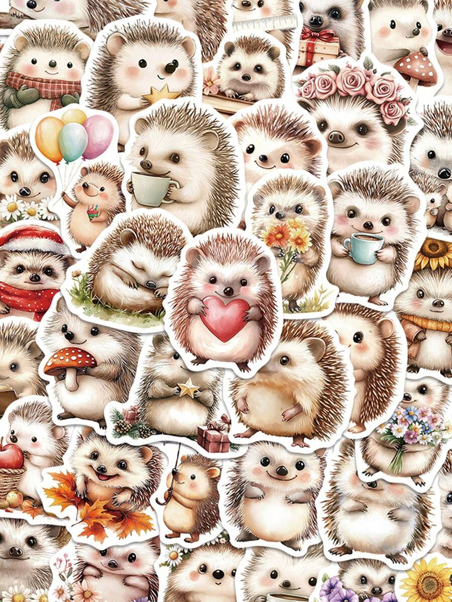 50张卡通刺猬贴纸，趣味可爱，适用于笔记本电脑、行李箱、电脑、自行车、头盔、手机等。 - 彩色 - 查看 1