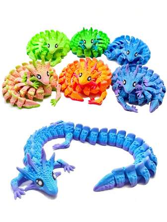 1件3D打印蝾螈龙模型，可爱迷人的龙形蝾螈，关节可活动，创意玩具模型，最佳装饰工艺品和礼品，适合家居装饰、桌面装饰、生日派对/圣诞节/新年礼物，理想的节日礼物。