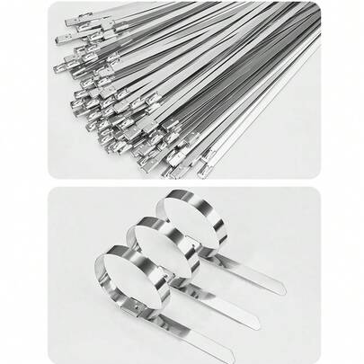 Kit 100 Enforca Gato Aço Inox Abraçadeira Metal Zip Tie 15cm Prateado