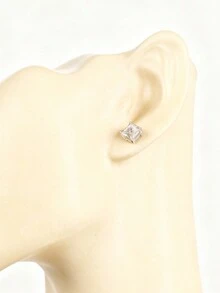 1 Pair Simple Square Cubic Zirconia Stud Earrings, Suitable For Women's Daily Wear, Parties, Anniversaries And Birthdays - Square - View 3