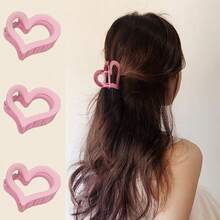 1pc/2/3/4pcs Minimalist Heart-Shaped Pink Claw Clips - Daily Commute Practical Hair Accessories Valentine's Day Couple Hair Clips Women Hair Claw Hair Clutch - Pink - View 8