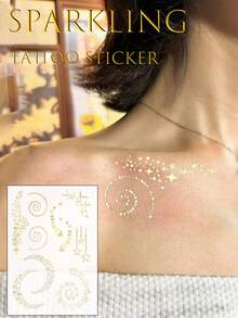 STARTTOOS Hình dán xăm, 1 tờ hình xăm tạm thời họa tiết ngôi sao dành cho phụ nữ, Hình dán xăm ngôi sao dành cho người lớn, Hình xăm giả trông giống thật, dành cho phụ nữ và trẻ em gái - Vàng - Xem 9