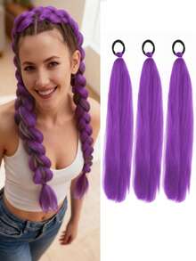 شريط مطاطي للباروكة الاصطناعية ، شعر ضفيرة بنفسجي 25 بوصة ، طقم من 3 قطع من امتدادات الشعر البنفسجي للضفائر ، مناسب للاستخدام اليومي والتجمعات للنساء ، أربطة شعر مطاطية ، حاملات ذيل الحصان ، مطاطات الشعر ، أربطة مطاطية للشعر ، سكرانشيز ، حبال الشعر