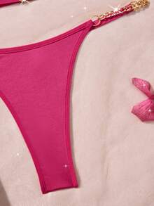 全新黑色爱心金属链情趣内衣性感丁字裤女士情趣内衣两件套 - 玫紅色 - 查看 5