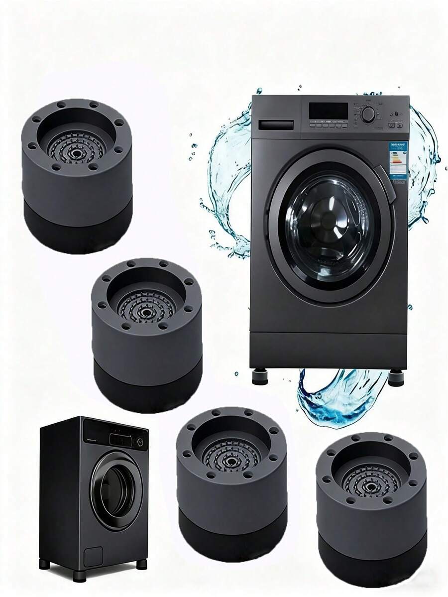 4个可调节高度防滑减震家具垫 - 采用高强度塑料制成，底部为防滑橡胶。（黑色/灰色/棕色）（圆形/方形）适用于洗衣机、迷你吧、椅套、冰箱、沙发、冰柜、落地椅、椅子、浴室置物架、转角置物架、舒适桌椅套装、户外沙发、花园椅腿。
