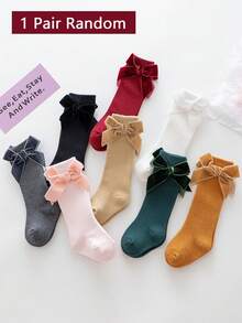 1双/2双圣诞红色袜子，新款女童蝴蝶结中筒袜，西班牙天鹅绒大蝴蝶结过膝袜，深红色公主袜，适合作为圣诞礼物和秋冬季穿着 - 紅色 - 查看 23