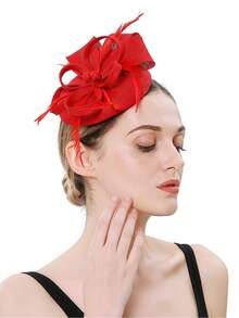 1pc Women's Flower Fascinator Hat Sinamay Feather Tea Party Fascinator Derby Hat Wedding Headband And Clip, Tiny Hats, Mini Cap, Mini Fascinator - Multicolor - View 3