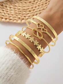 YUNCHUN 1 Set Gold Stacking Bangle Bracelets, Stainless Steel Bohemian Style Multi-Layer Bracelet Jewelry, Open Cuff Bangles For Women Daily Wear - Gold - View 3