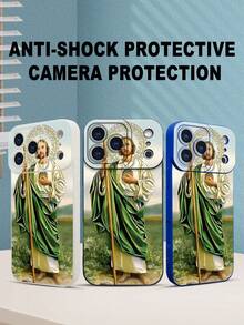1 pieza Funda de teléfono con diseño de santo con bastón y hostia, estilo religioso tradicional ideal para celebraciones culturales, moda urbana creativa, protección elevada para lente con diseño de ojo, resistente a golpes, compatible con iPhone17 ProMax/16/15/14/13/12/11/Plus/Pro/ProMax, compatible con Galaxy A34/A35/A54/A55, Galaxy S20/S21/S22/S23/S24/S25 Ultra/Plus, compatible con Galaxy/Redmi/Honor/OPPO/ViVo - Negro - Ver 8