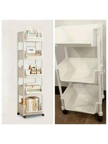 1个小型多层滚动储物推车，手推车储物架，3/4/5层带轮滚动储物推车，落地式多层客厅储物书架，易于移动，可移动，用于存放零食、杂物、书籍，适用于客厅、卧室、宿舍、书架、床头推车、多功能推车、书车、滚动推车、厨房储物箱、尿布推车、浴室储物箱等。 - 白色 - 查看 6
