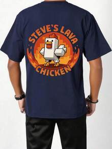 Tween Boy“Steve The Turkey”图案短袖T恤，柔软舒适的夏季上衣 - 藏蓝色 - 查看 2