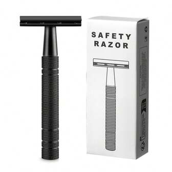 哑光黑色双刃剃须刀（无刀片），男女通用，可重复使用，适合居家和旅行。