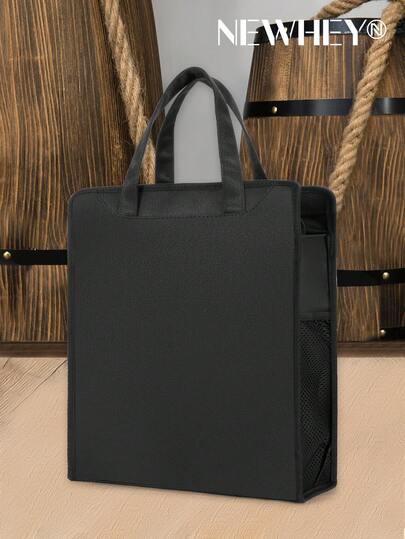 NEWHEY 黑色多口袋商务手提包，防水尼龙笔记本电脑手提包，适用于办公室、学校、旅行 - 非常适合存放文件、平板电脑和日常必需品