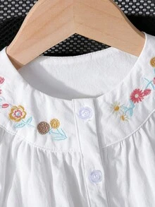 Girls' Cotton Short Sleeve White Blouse - White - View 2