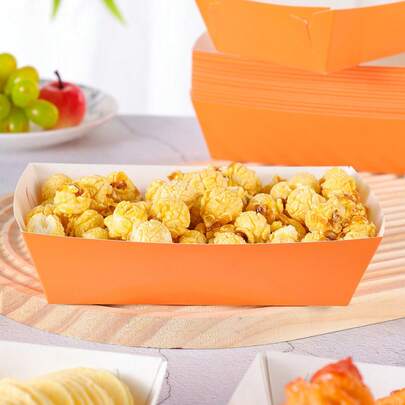 10/24pcs Disposable Orange Food Containers, Fries Box, Popcorn Box, Snack Box, Birthday & Family Gathering Party Decorations, Suitable For Bakery, Burger Restaurant, Movie Theater Takeout Boxes