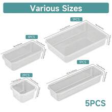 「5/7/14/18/24/26 Pc Clear Plastic Drawer Organizer Set - Durable PP Material」4 Sizes In Drawer Trays For Bathroom, Office, Kitchen Cabinet & Vanity Organizers, Desk Bins For Jewelry, Cosmetic, Utensil PP Construction For Back To School/Dormitory Storage & Festive Gift Ideas - 透明5pc抽屜收納盒 - 查看 8