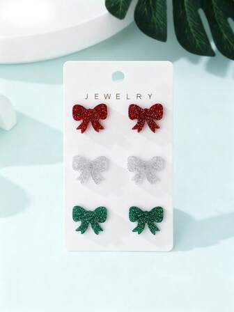 1 Set Christmas Colorful Bow Design Fashion Jewelry Earrings Set, Perfect Gift For Holiday Parties