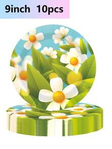 10pcs Printed Rustic Chrysanthemum Theme Birthday Party Supplies Set Disposable Paper Plates Paper Cups Tissue Paper Party Wedding Picnic Outing - Multicolor - View 8