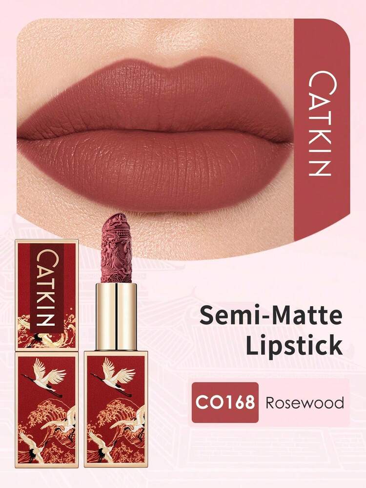 Catkin Rouge Barra de Labios Mate, Impermeable de Larga Duración Satinado Hidratante y Suave CO168 Color Ciruela - CO168 - Añade 1