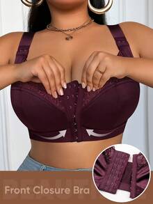 MEIYATING Áo ngực ren không gọng cài trước cỡ lớn, nội y gợi cảm giúp tôn vòng một. - Màu đỏ tím - Xem 5