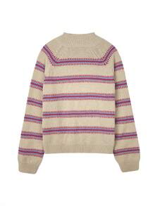 Women's Striped Contrast Color Knit Pullover Sweater, Long Sleeve, Suitable For Holiday, Vacation And Daily Wear, Spring/Autumn - Multicolor - View 5